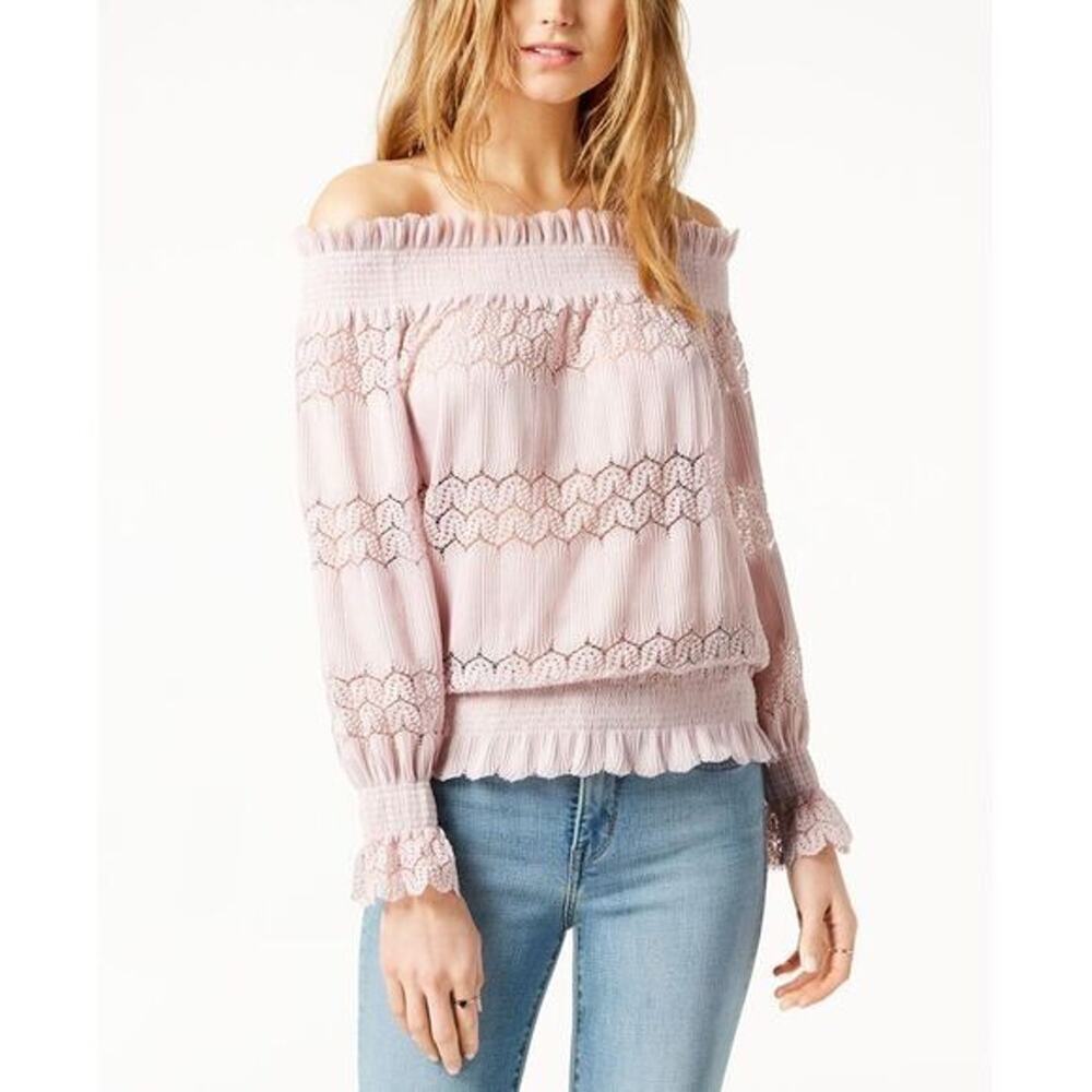 J.O.A. Smocked Lace Striped Top XS